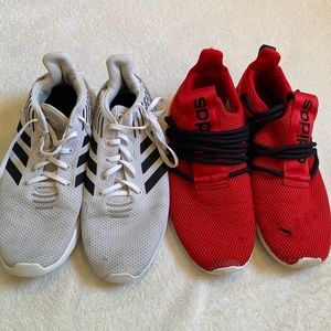 BUNDLE Adidas running red white shoes Size 10 TWO PAIRS F36332 FX8809